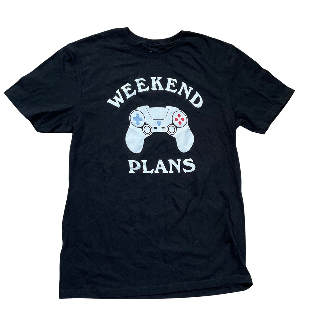 Weekend Plans Video Game Controller Graphic T-Shirt Black Sz M Gamer Lounge Wear